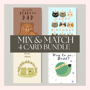 Pacote de Cartões de Felicitações Mix and Match – Conjunto de 4 Cartões | Aniversário, Formatura, Dia dos Pais, Casamento e Mais | Anxious Anne Designs