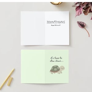 Carte de retraite drôle | Carte mignonne de tortue | Il est temps de ralentir | carte de retraite animale | carte d'adieu collègue | Anne anxieuse