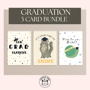 Lot de cartes de remise de diplômes – Lot de 3 cartes de remise de diplômes mignonnes et amusantes | Chat, escargot, félicitations Punny | Cartes de finissants pour lui, carte de remise de diplômes pour elle