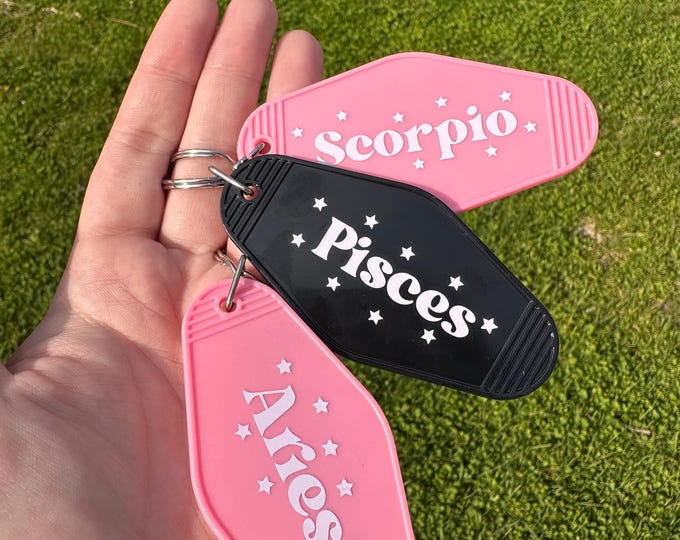 Retro Zodiac Motel Keychain: Astrology Sign Key Tag