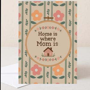 Mother’s Day Card | “Home is Where Mom Is” Floral Greeting Card | Cute Vintage-Inspired Card for Mom | Handmade 5x7 Card |