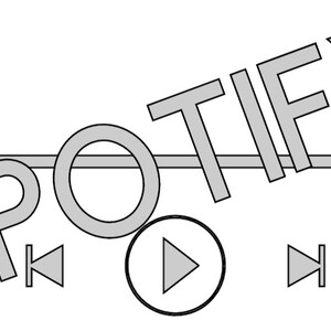 May include: A gray and white illustration of the word "SPOTIFY" with a heart symbol. Below the word are five gray buttons: shuffle, rewind, play, fast forward, and repeat.
