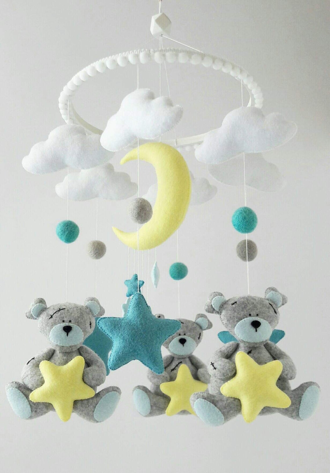 Baby Crib Mobile for Boy Teddy Bear Mobile Blue and Grey Etsy