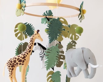 Safari Theme Nursery, Jungle Animals Mobile, Gender Neutral Baby Mobile, Safari Mobile in Neutral Colors, Baby Mobile Neutral Animals