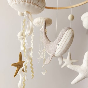 felt crib mobile with whale and jellyfish, nautical nursery decor, sea mobile, nautical style, baby room decor with whale, baby mobile image 6