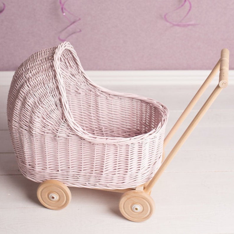 HANDMADE natural Wicker Doll Pram Doll Bedding Wooden Dolls Etsy