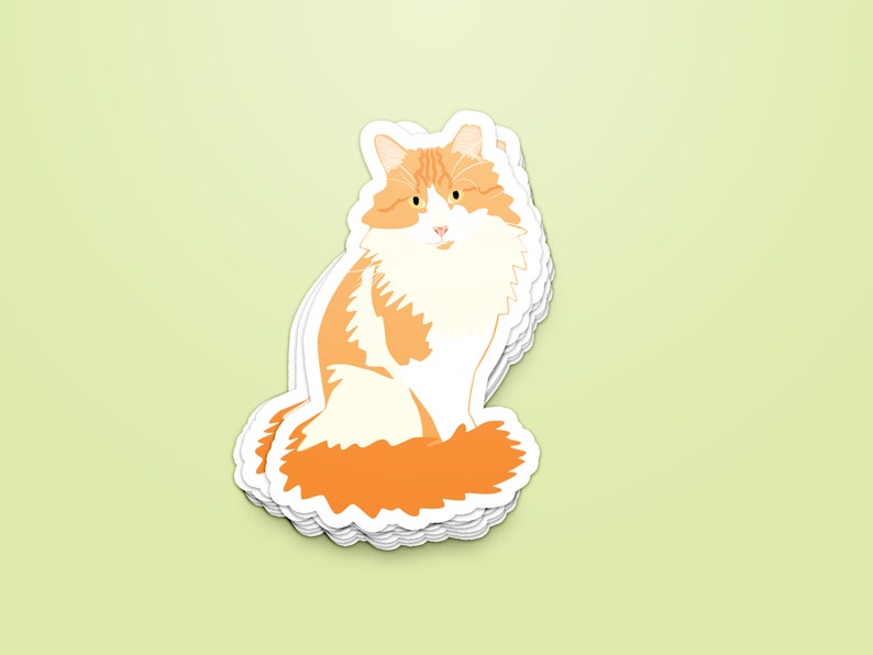 Orange and White Tabby // Fluffy Cat Sticker - Etsy