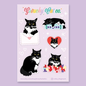 Tuxedo Cat Sticker Sheet // Valentine Stickers