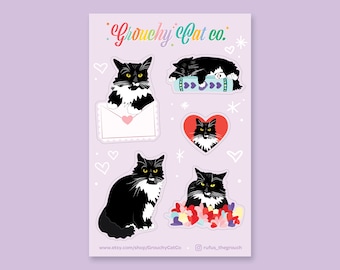 Tuxedo Cat Sticker Sheet // Valentine Stickers