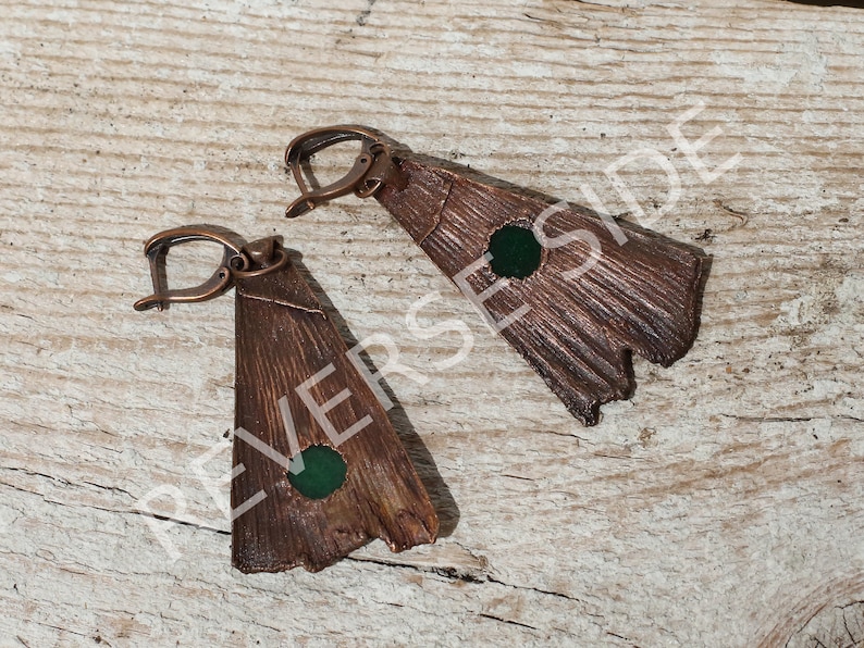 Nature Inspired Green Jade Asymmetrical Earrings Gemstone Collection Real Ginkgo Leaf with Jade Earrings