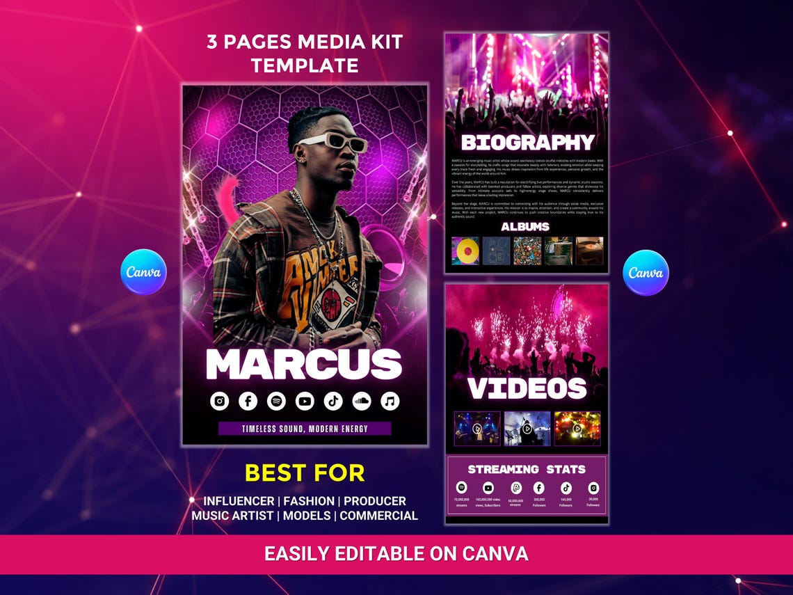 Singer Editable Fact File Template Editable DJ Musician Media Kit Template | Artist Electronic Press Kit ...