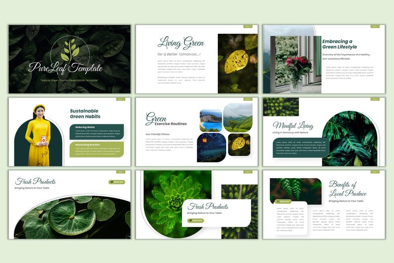 Nature Green Powerpoint Template | Simple Eco Presentation Slides for ...