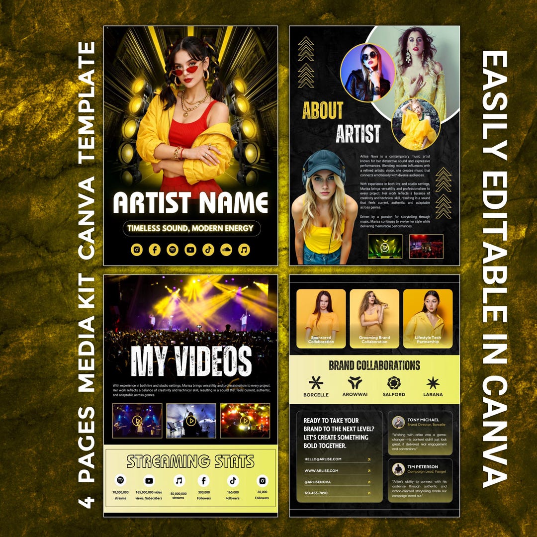 Editable DJ & Musician EPK Template | 4-page Electronic Press Kit ...