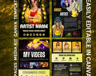 Editable DJ & Musician EPK Template | 4-Page Electronic Press Kit | Canva Rap Artist Press Kit | Editable epk | Influencer Media Kit
