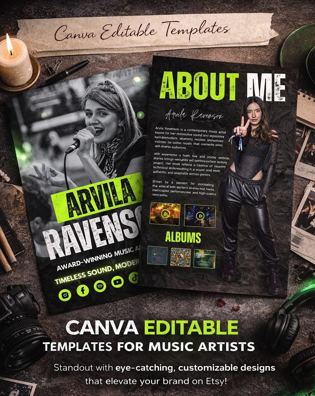 Singer Editable Fact File Template Editable Musician EPK Template Canva | 2-page Electronic Press Kit for ...