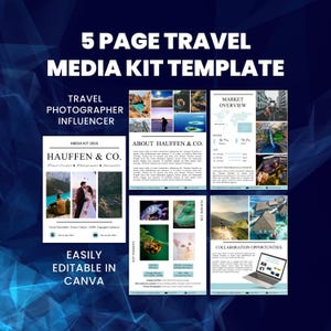 Mall för mediekit för resor | EPK för influencers och fotografer | Redigerbart Canva-mediekit | Presskit för bloggare | Mall för digital portfolio på 5 sidor
