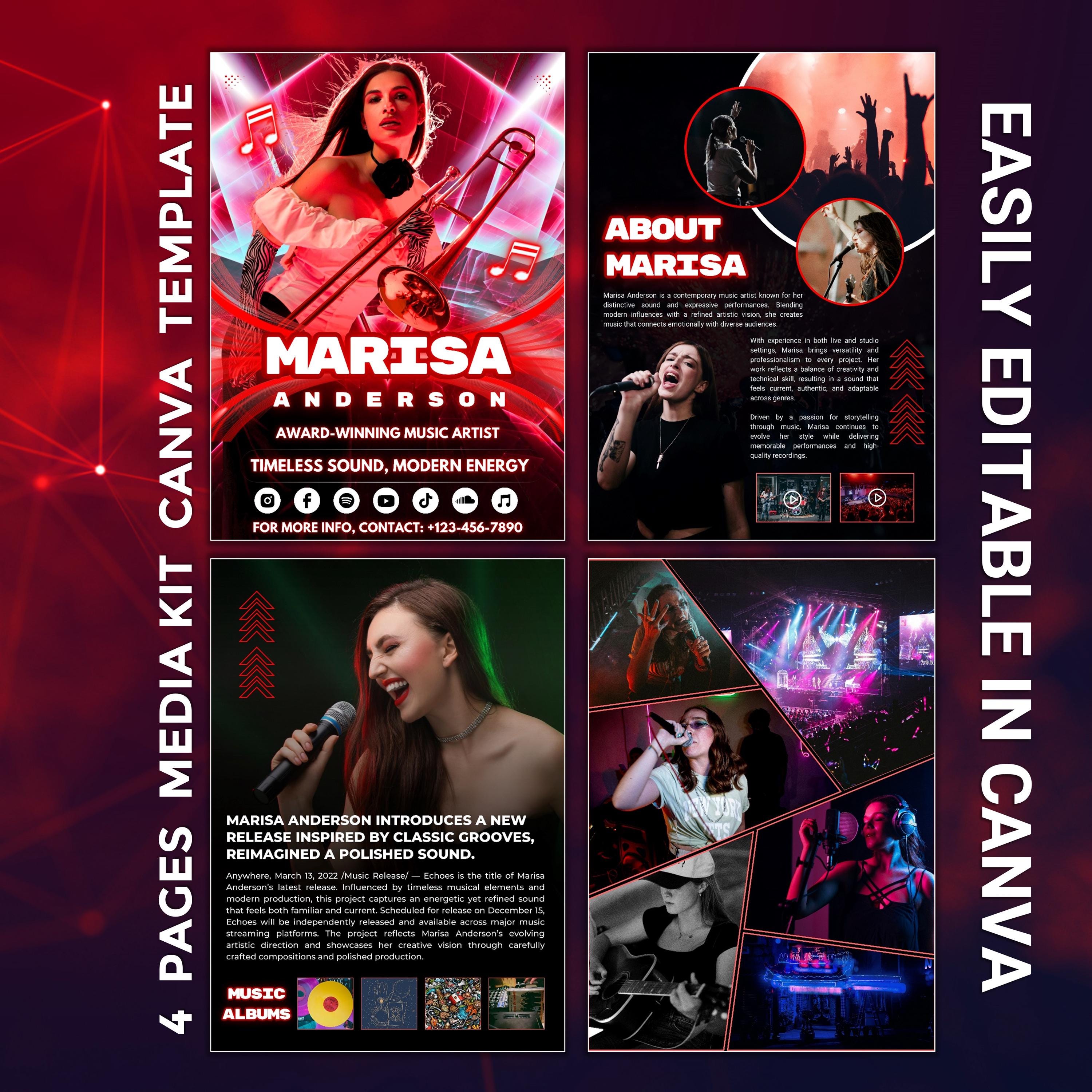 Singer Editable Fact File Template Editable Musician EPK Template Canva | Artist Electronic Press Kit (4 ...