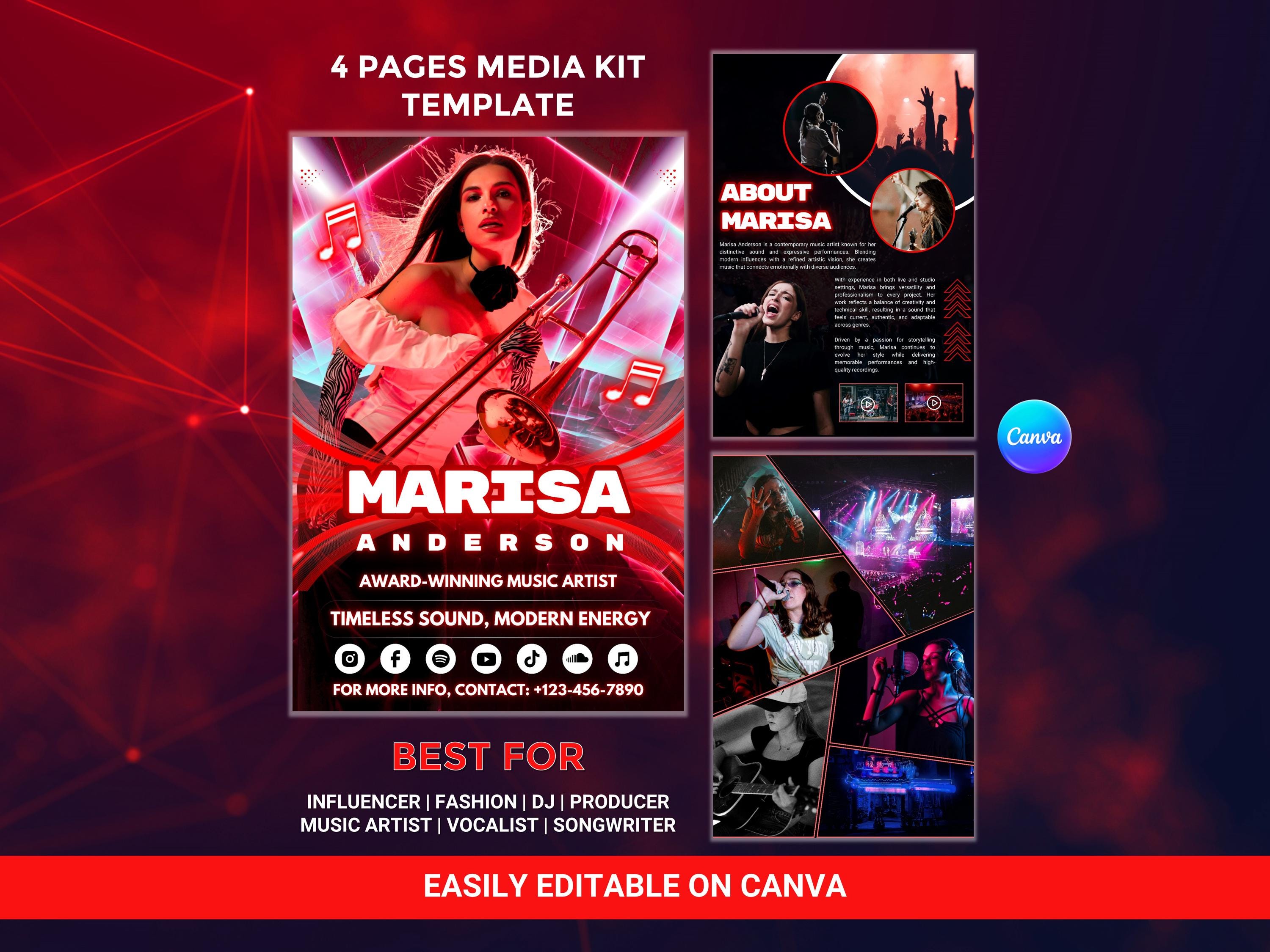 Singer Editable Fact File Template Editable Musician EPK Template Canva | Artist Electronic Press Kit (4 ...