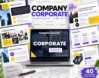 Business Presentation PowerPoint Template, Company Profile Pitch Deck, Corporate Business Proposal, Editable PPTX, 40 Business Slide Layouts