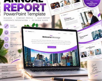 Modern Annual Report PowerPoint Template, Corporate Company Profile, Sales & Business Report Presentation, Corporate Pitch Deck, epk slides