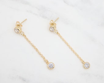 Long Tassel Diamond Dangle Earrings, 14K Gold Filled, CZ Cubic Zirconia, Wedding Party Jewelry, Bride, Bridesmaid. Birthday Gift