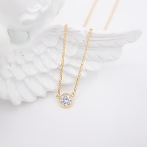Round Cut Diamond Bezel Pendant Necklace, CZ Cubic Zirconia, 14K Gold Filled, Elegant, Minimalist, Wedding, Bride, Bridesmaid Gift For Her