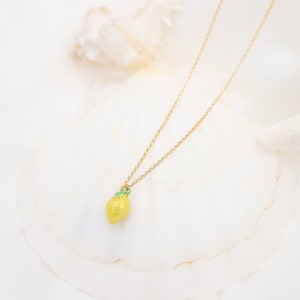 Dainty Enamel Lemon Pendant Necklace, 14K Gold Filled, Stylish, Fashion, Party Jewelry, Birthday Gift For Her