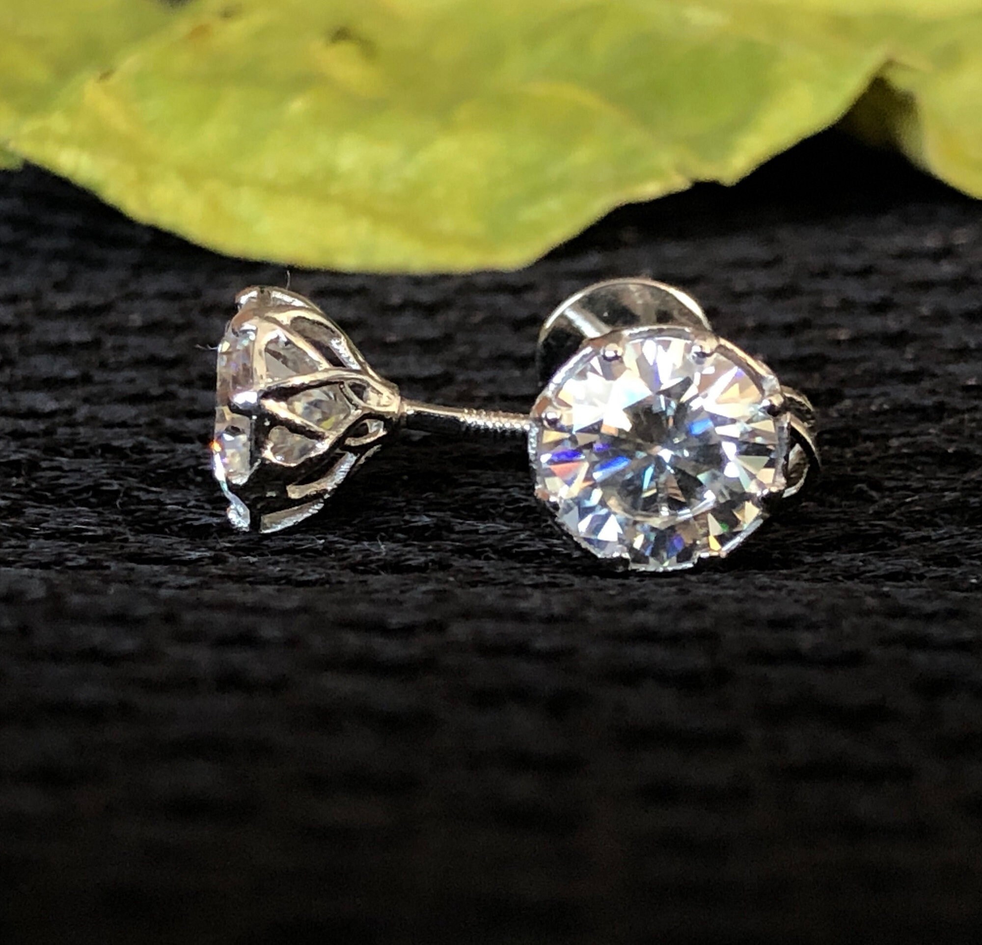 Unique dainty earring ready to sheep Push Back Stud Earrings promise gift for her Round cut Moissanite diamond 14k White gold earring