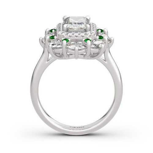 Vintage Halo Radiant Moissanite Ring Engagement shops Ring 14K White Gold Moissanite Ring Art Deco Wedding Bridal Ring Anniversary Gift