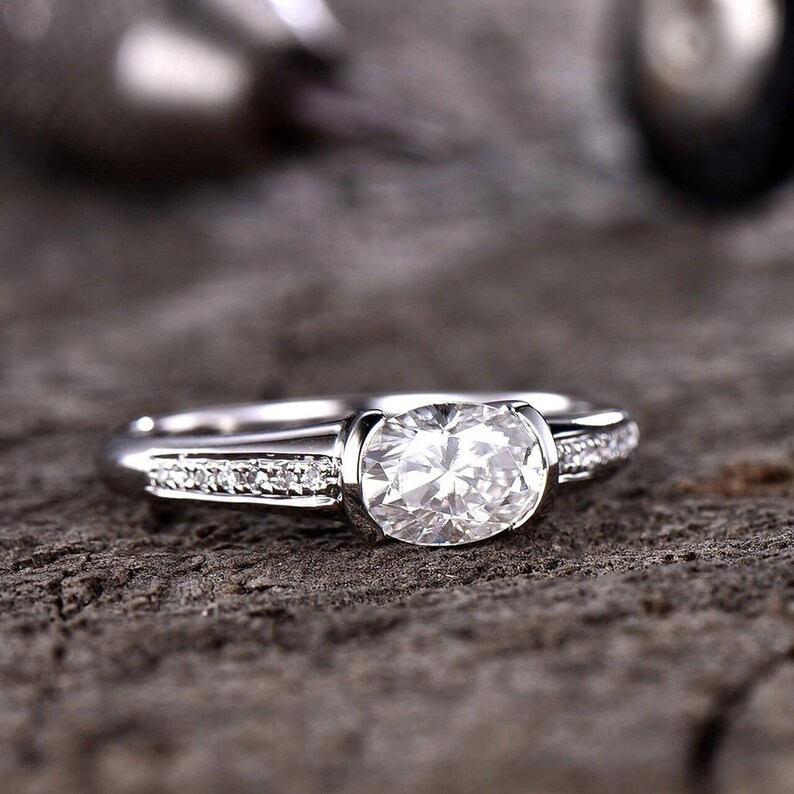East West Setting Moissanite Engagement Ring Oval Moissanite Etsy