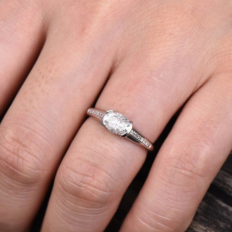 East West Setting Moissanite Engagement Ring Oval Moissanite Etsy