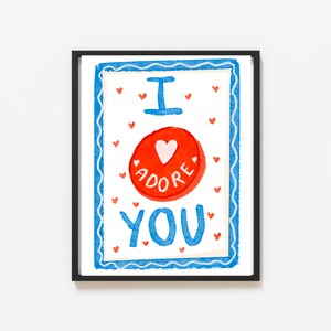 I Adore You Print Blue Love Hearts - Lyrics Print -  Illustrated by Weezy Print | House music | Techno music | Music Lyric Art