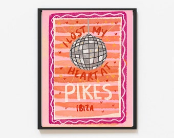 Perdí mi corazón en Pikes Ibiza Wall Print: ilustrado por Weezy Ibiza Club Poster Print, ilustraciones navideñas, Ibiza Club Wall Art Print