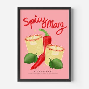 Impresión de margarita picante / Impresión de cocina sin marco / Póster de cóctel / Decoración de cocina / Póster de margarita picante / Arte de pared de cocina / Regalo para el mejor amigo