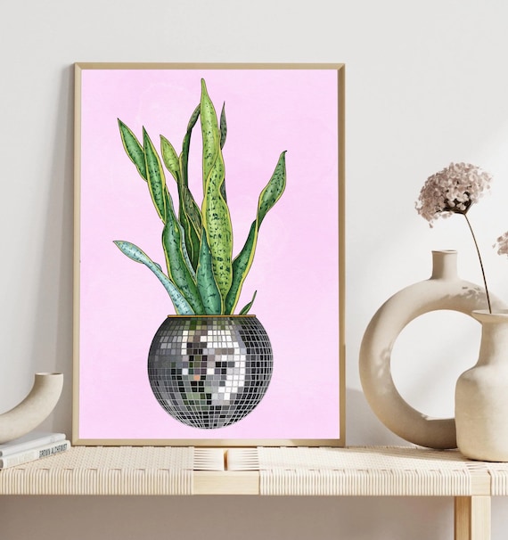 Disco Ball Planter Wall Print  Funky Disco Print Illustrated by Weezy  Disco Vase, Colourful Retro Disco Ball Art, Living Room Prints