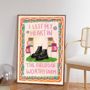 I Left My Heart In The Fields of Worthy Farm festivalprint– Illustrated by Weezy Festival posterprint, Glasto-kunstwerk