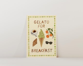 Print pistachegelato voor ontbijt - posterprint geïnspireerd op reizen door Italië (ingelijst)