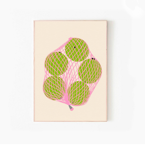 Lime In Pink Net Print - A4 Prints | A3 Prints | A2 Prints Art – Illustrated by Weezy Colourful Fruit Poster, Funky Retro Citrus Pop Print