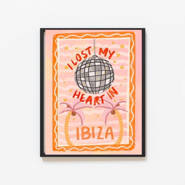 I Lost My Heart In Ibiza Wall Print– Illustrated by Weezy Ibiza Club Poster Print, Holiday Artwork, Ibizia Club Wall Art Print