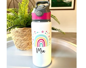 Personalised Rainbow Water Bottle, Rainbow Gift, Gifts for Her, Back to School