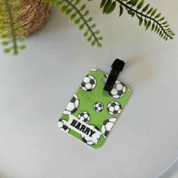 School Bag Tag - Football Luggage Tag - Childrens name tag - Personalised luggage tag - Identification Tag - Childrens bag tag