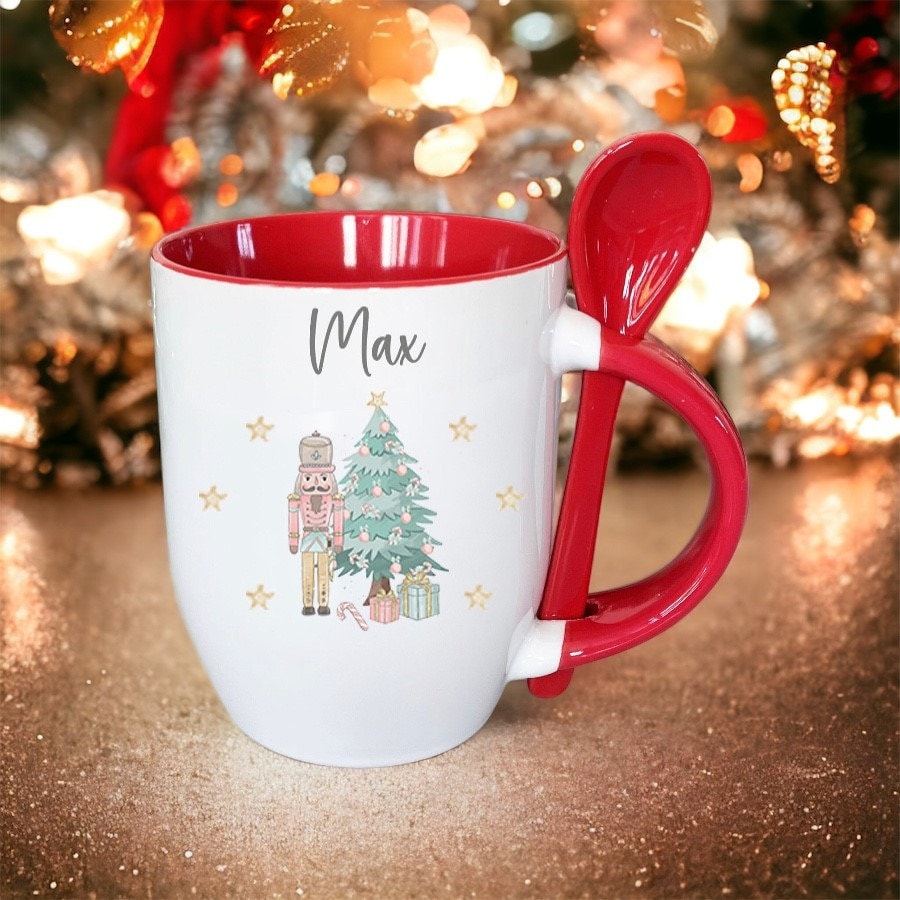 Personalised Hot Chocolate Mug & Spoon, Stocking Filler, Nutcracker Hot Chocolate Gift, Christmas Gift