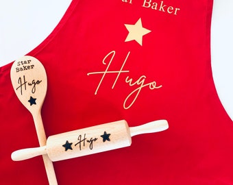 Personalised Children’s Apron &  Utensils Set, Star Baker, Baking Gift, Apron Cooking Gift, Personalised Utensils, Gift for Her