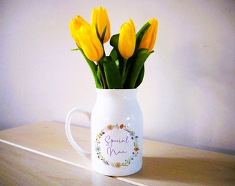 Personalised Flower Ceramic Vase for Mum, Mothers Day Jug, Gift for Mum, Nanny, Nana, Nanna, Granny, Mummy, Grandma.