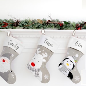 Personalised Christmas Stocking, Personalised Stocking, Christmas Stocking, Santa Reindeer Penguin & Snowman Stockings,