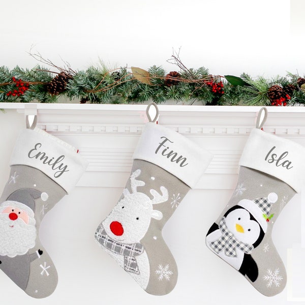 Personalised Christmas Stocking, Personalised Stocking, Christmas Stocking, Santa Reindeer Penguin & Snowman Stockings,