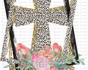 Cross Christian Sublimation png, Leopard Gold Cross Sublimation Design, Spring Sublimation PNG, Easter Clipart, Easter Sublimation Download