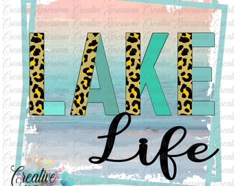 Leopard Lake Life Sublimation Design,  Lake LIfe PNG File for Sublimation Print Transfer,  Watercolor Print Design for Lake Summer T shirt