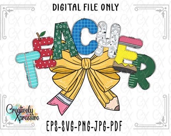 Coquette Teacher PNG: Back to School Doodle Design (Digital Download)