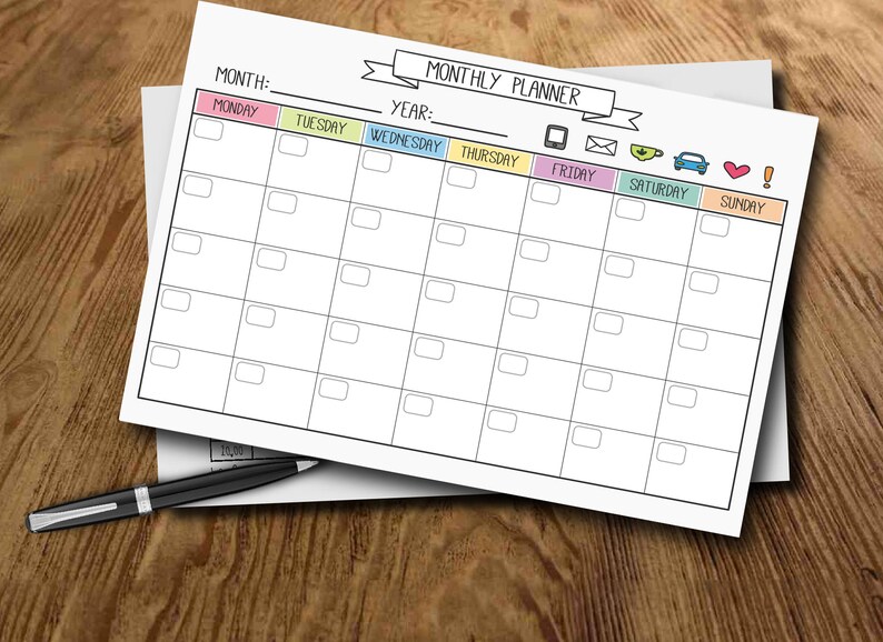 Monthy Planner Calendar Printable Template Download Etsy Monthy Planner Calendar Printable Template Download Etsy